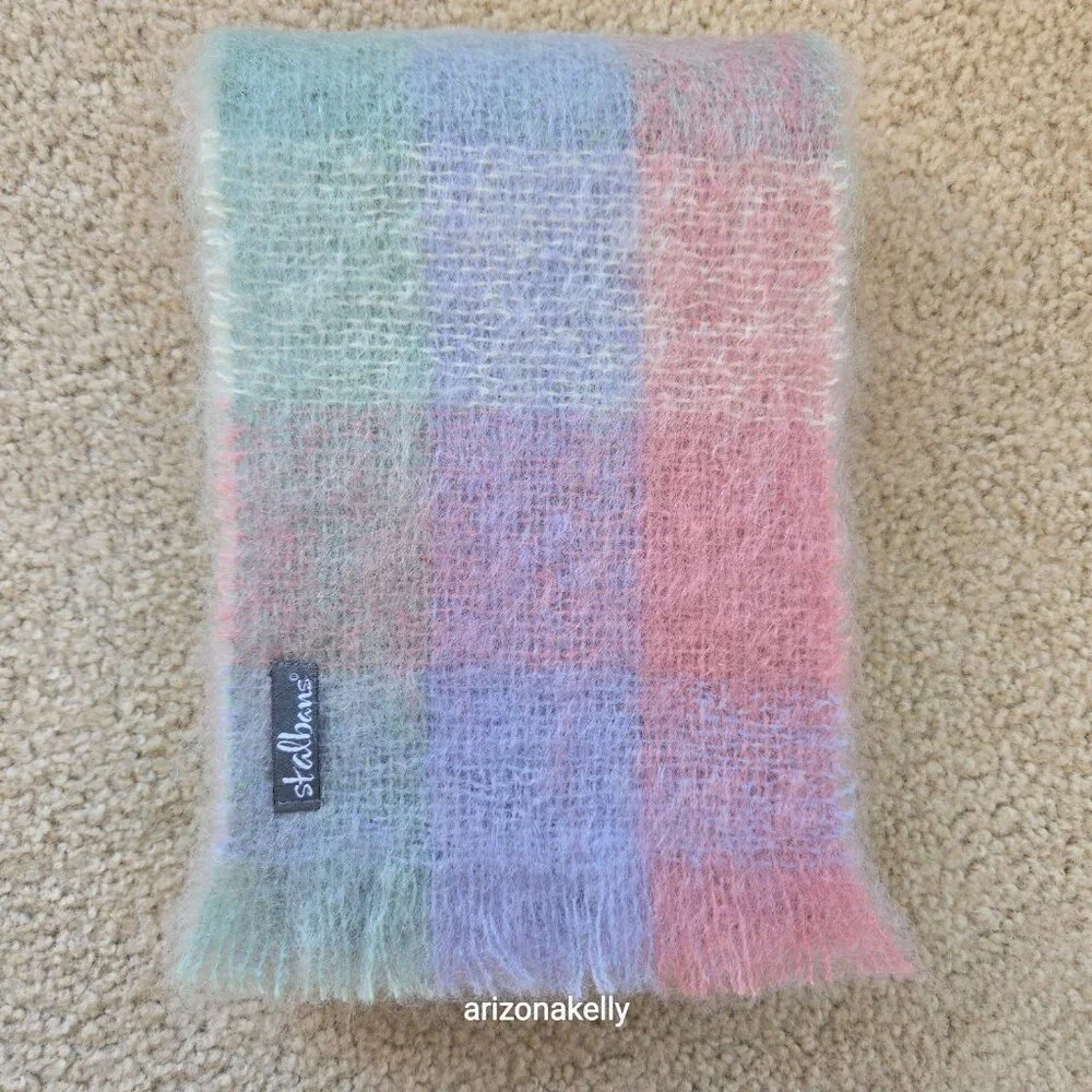 NWOT Mohair Scarf Pastel Plaid Pink Lavender St. Albans Australia